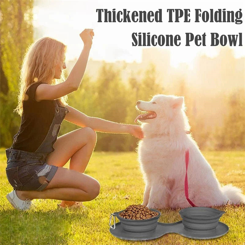 Portable Double Pet Food Bowl